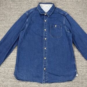 White Stuff Shirt Men Large Blue Denim Long Sleeve Classic Workwear Jean Staple